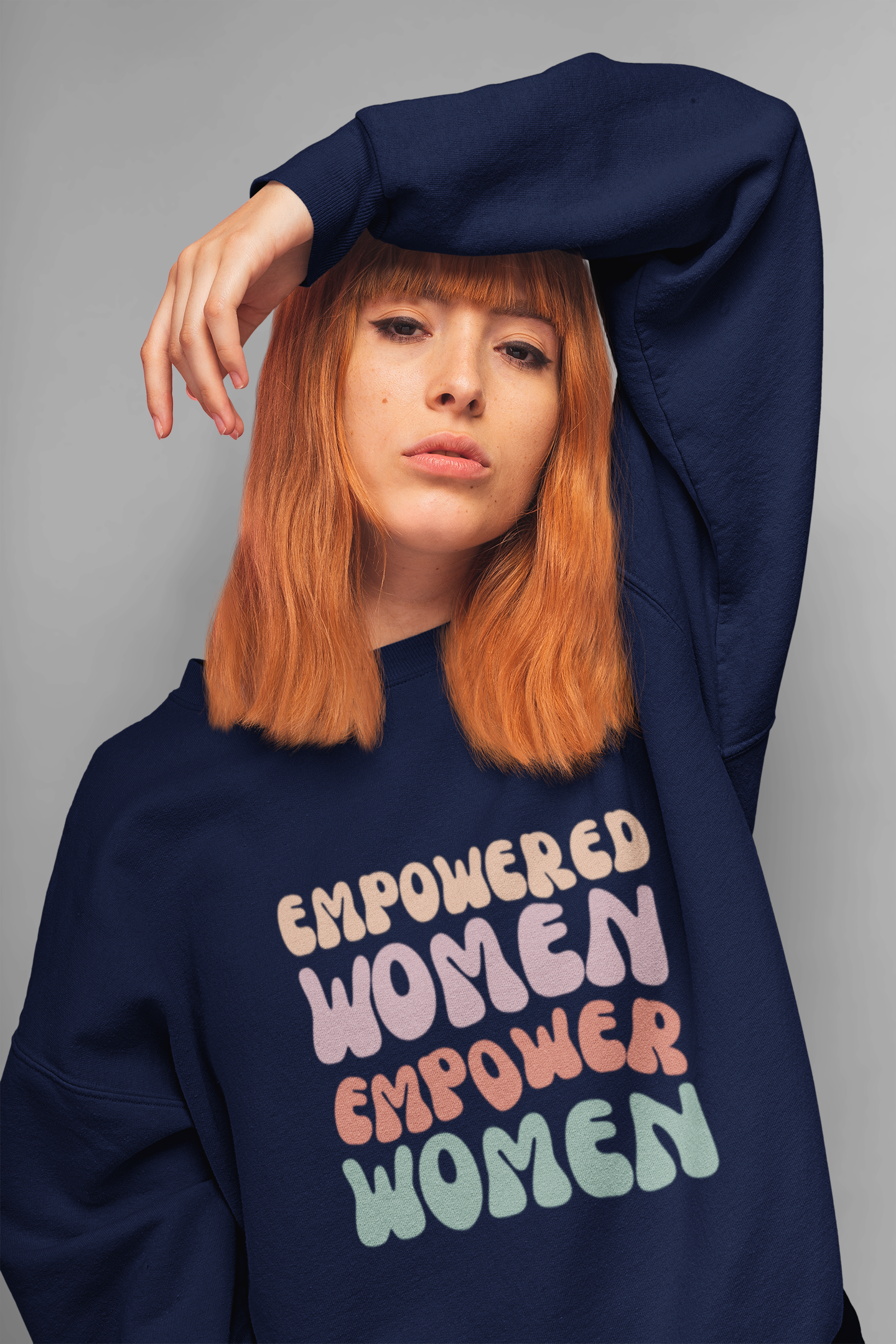 Women Empower Women Printed Cotton Oversized Fit Hood Long Sleeve Sweatshirts - White, Black, NavyBlue