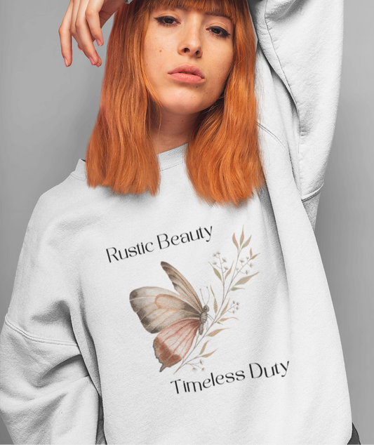Women's White Cotton Round Neck Regular Fit Sweatshirt | Full Sleeves and Butterfly Printed