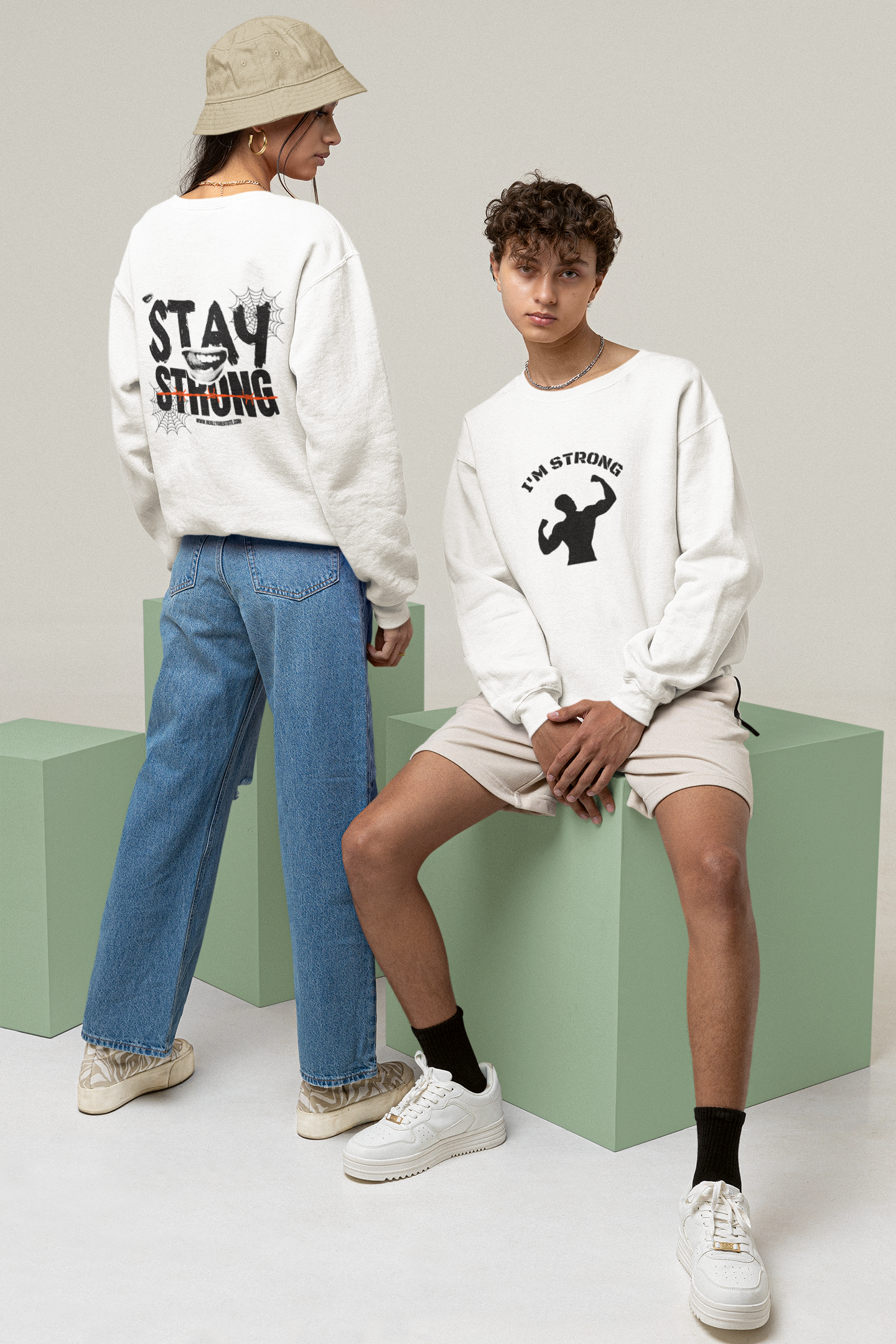 Full Sleeve Graphic Print Unisex Sweatshirt - White, BabyPink