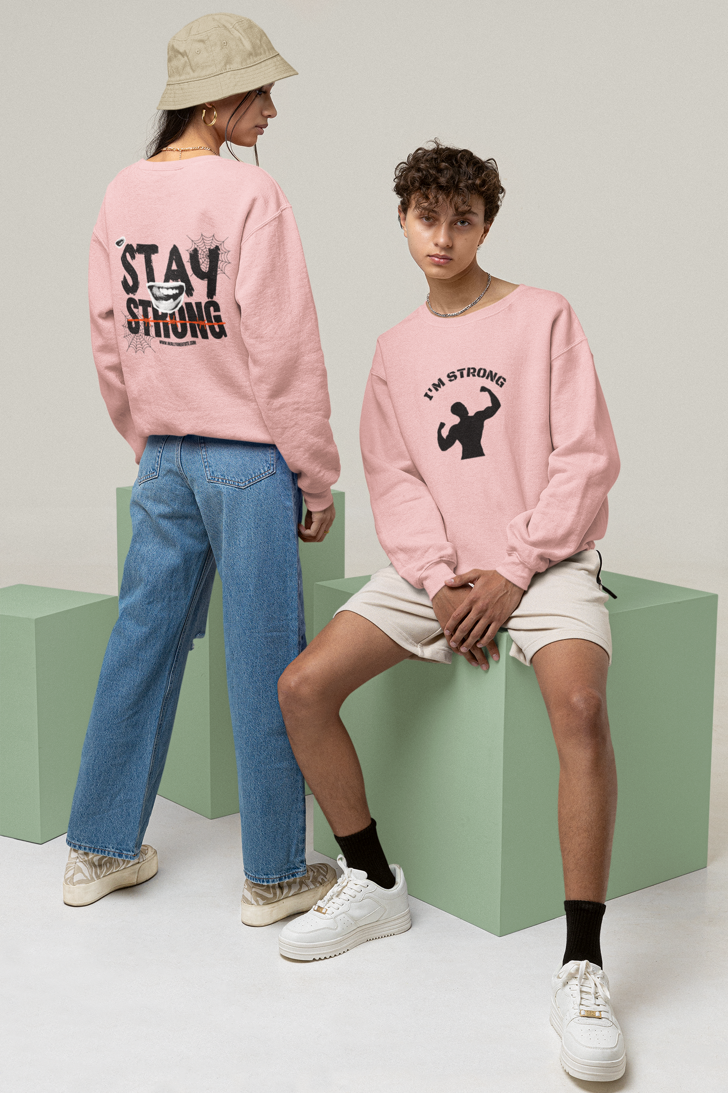 Full Sleeve Graphic Print Unisex Sweatshirt - White, BabyPink