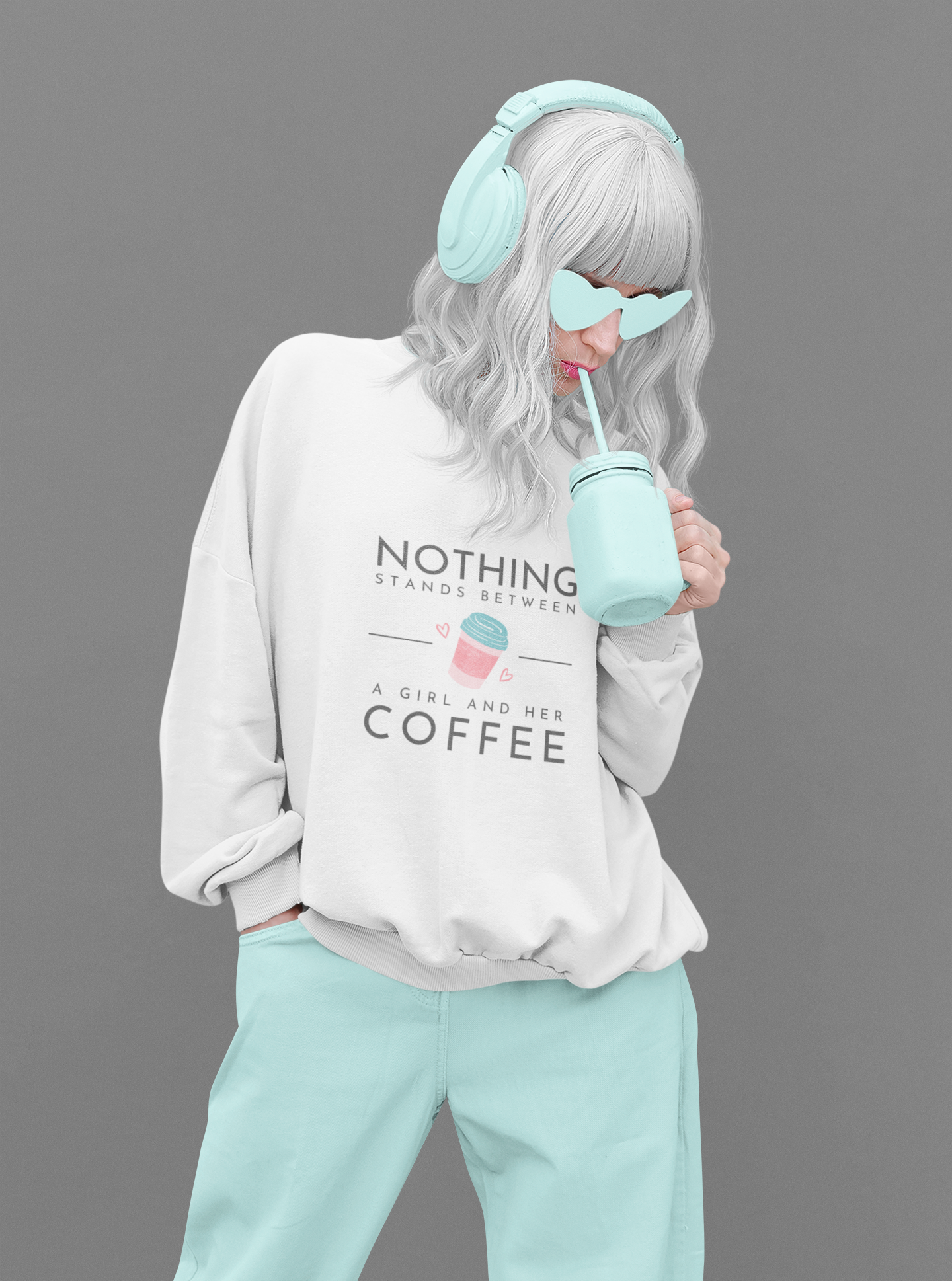 Women's Graphic Printed Oversized Sweatshirt - BabyPink & White