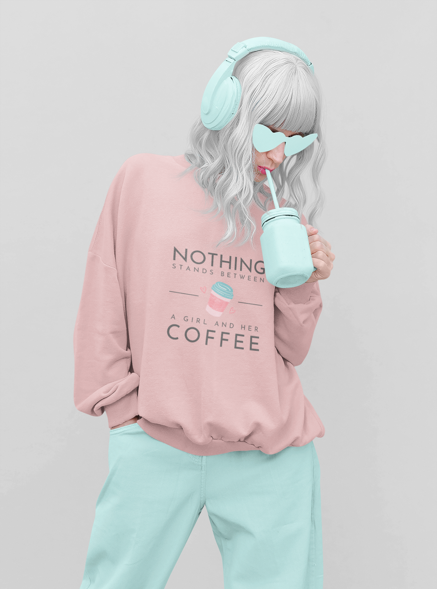 Women's Graphic Printed Oversized Sweatshirt - BabyPink & White