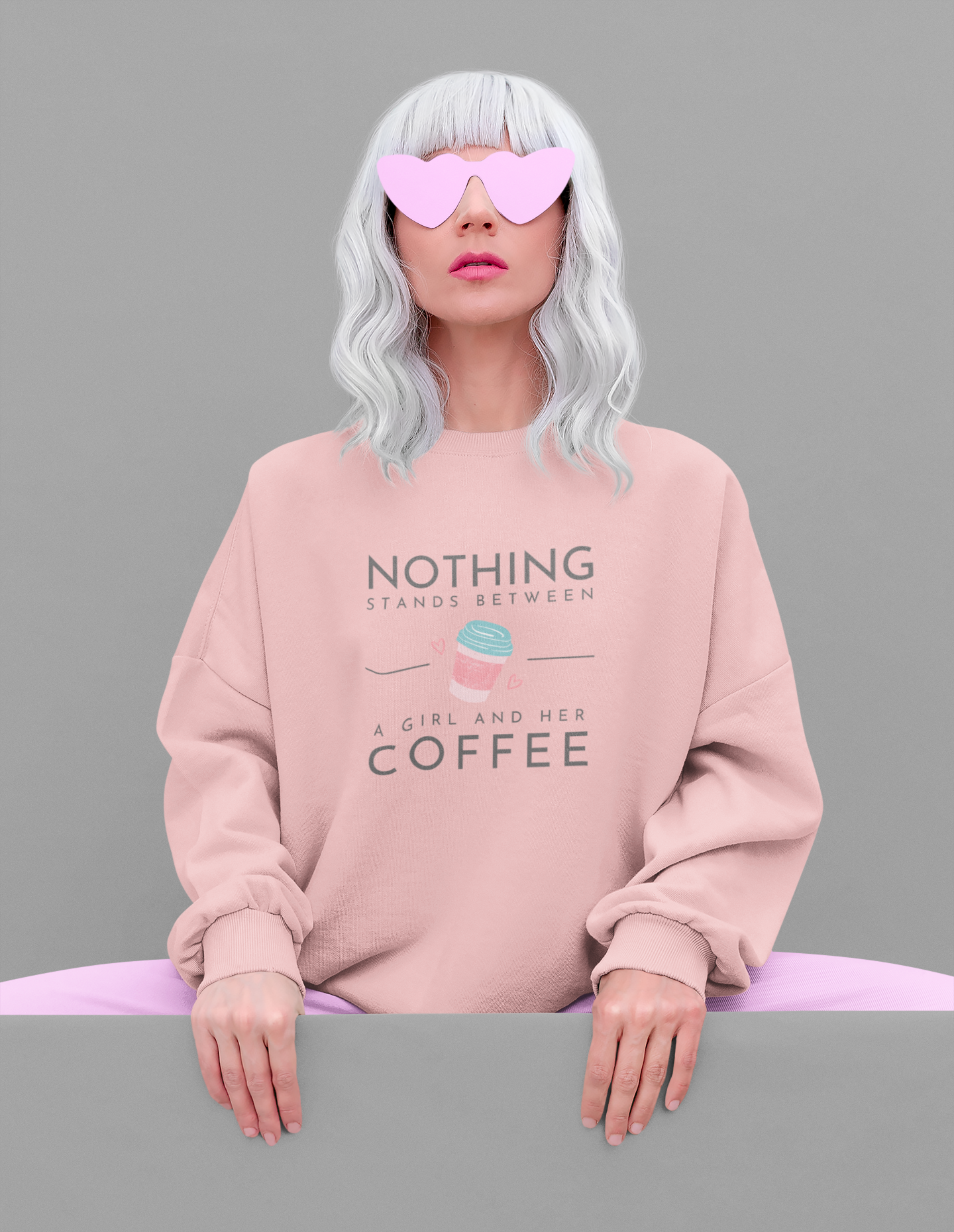 Women's Graphic Printed Oversized Sweatshirt - BabyPink & White