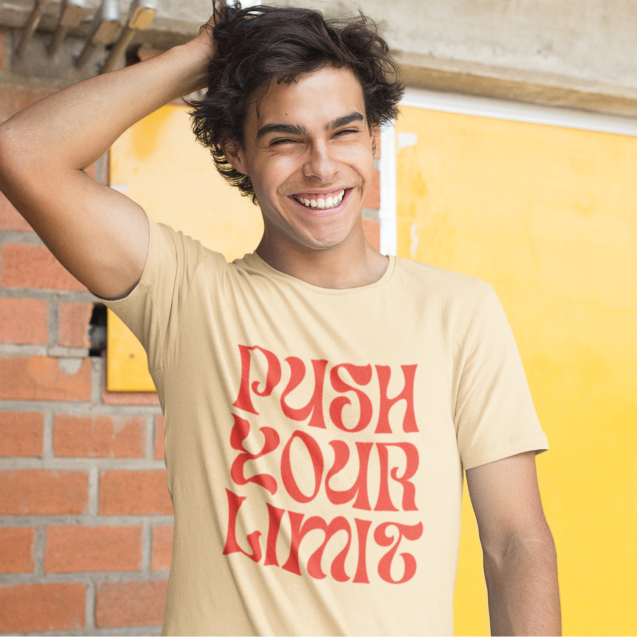 Premium Men's Cotton T-Shirt - Black, Peach