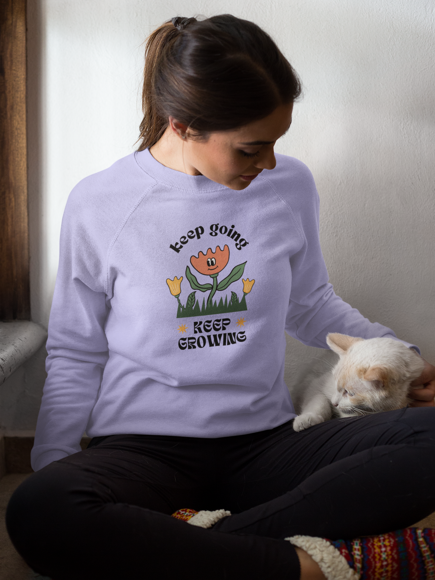 Women's Oversized Sweatshirt - White, Lavender