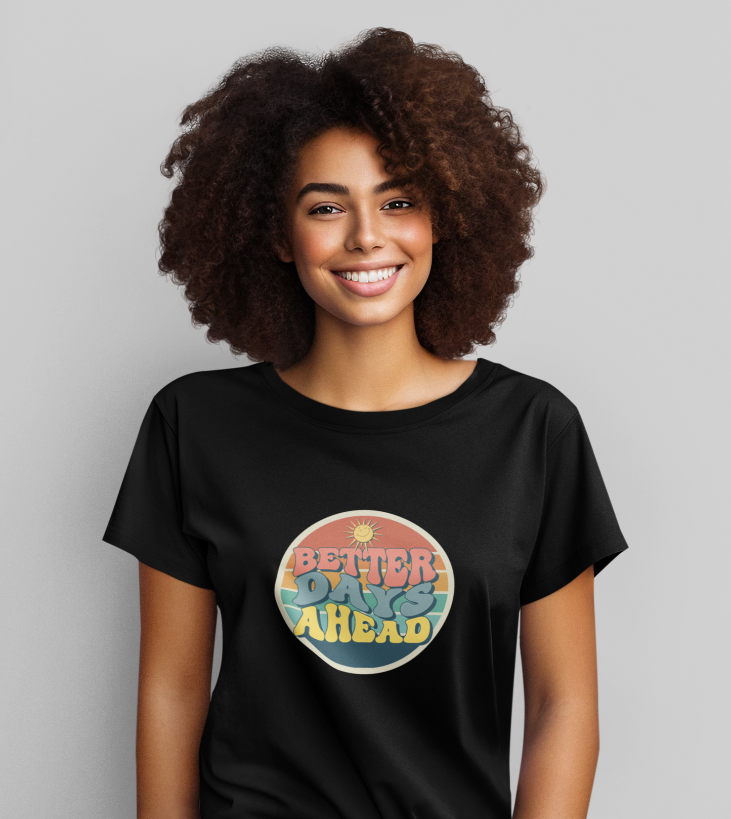 Women Printed Round Neck Cotton Blend Black T-Shirt - Black, Yellow, NavyBlue