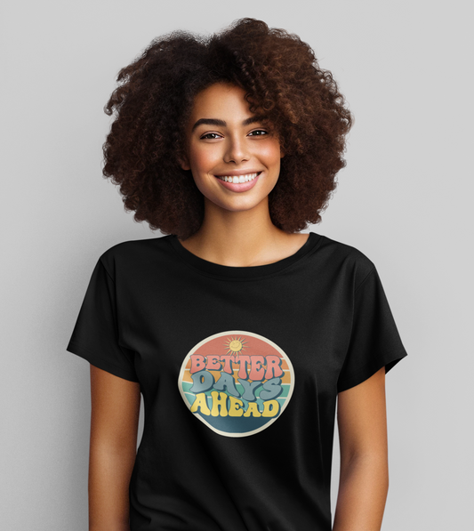 Women Printed Round Neck Cotton Blend Black T-Shirt - Black, Yellow, NavyBlue